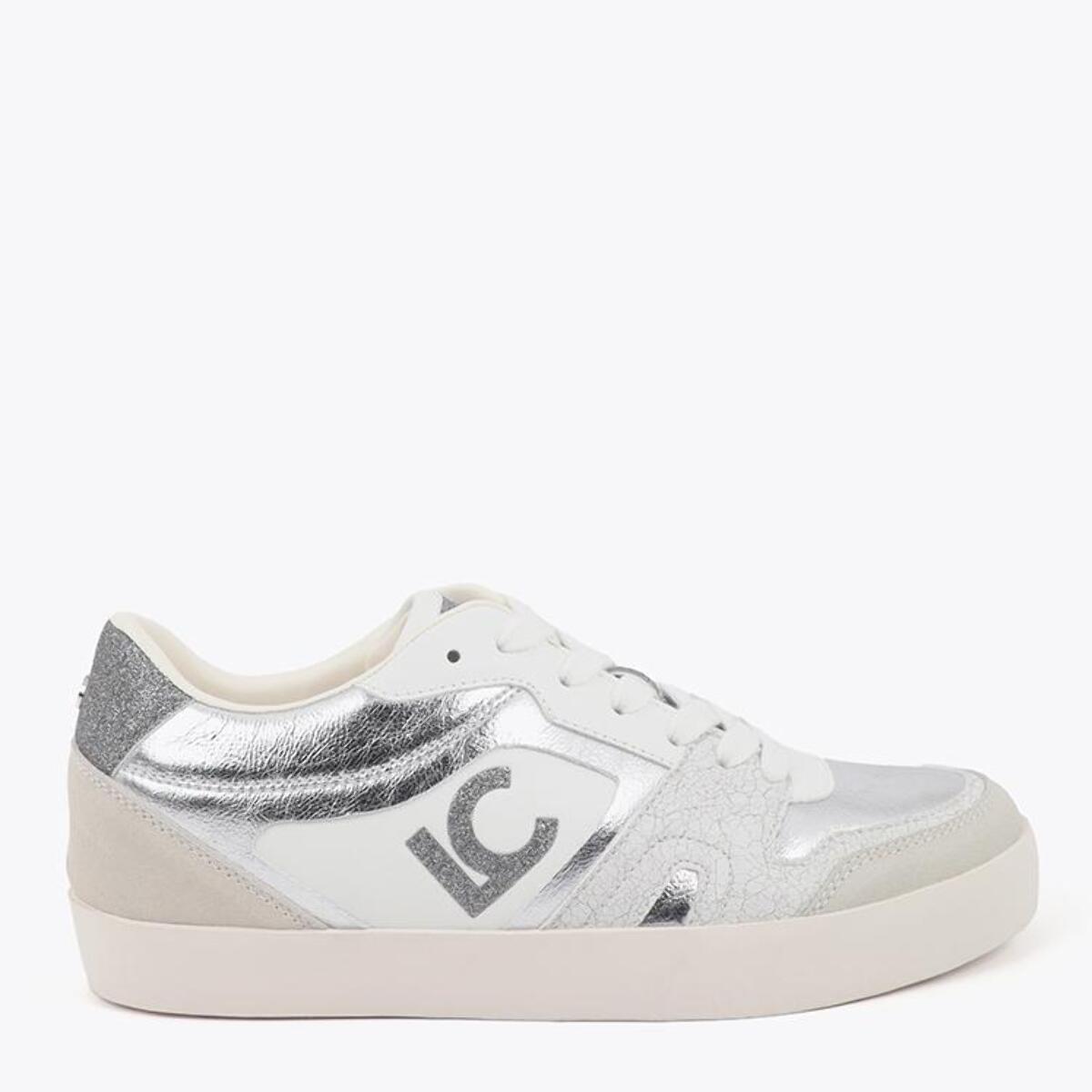 Scarpa sportiva con zeppa interna in tessuti abbinati e dettagli in pelle