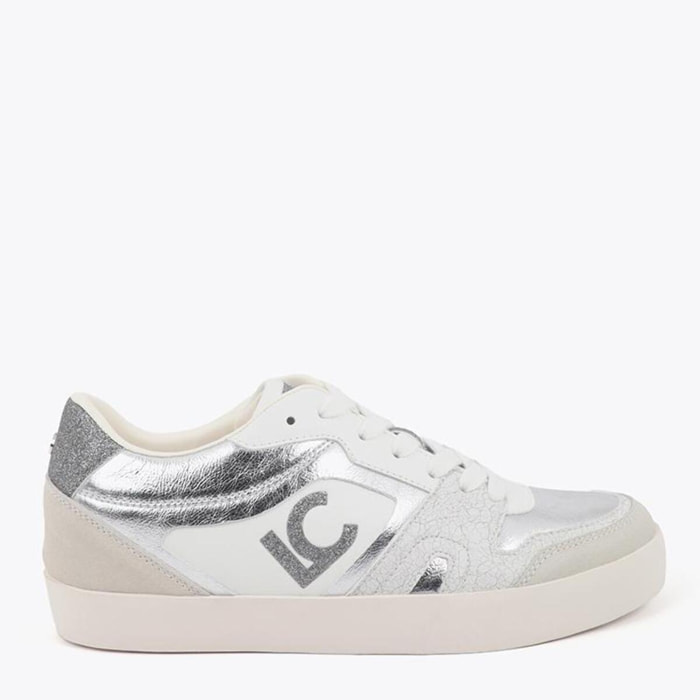 Scarpa sportiva con zeppa interna in tessuti abbinati e dettagli in pelle