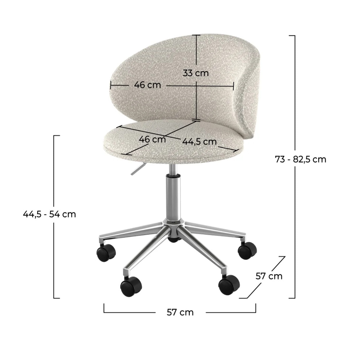 Chaise de bureau pivotante et réglable en tissu bouclé blanc - Aurore