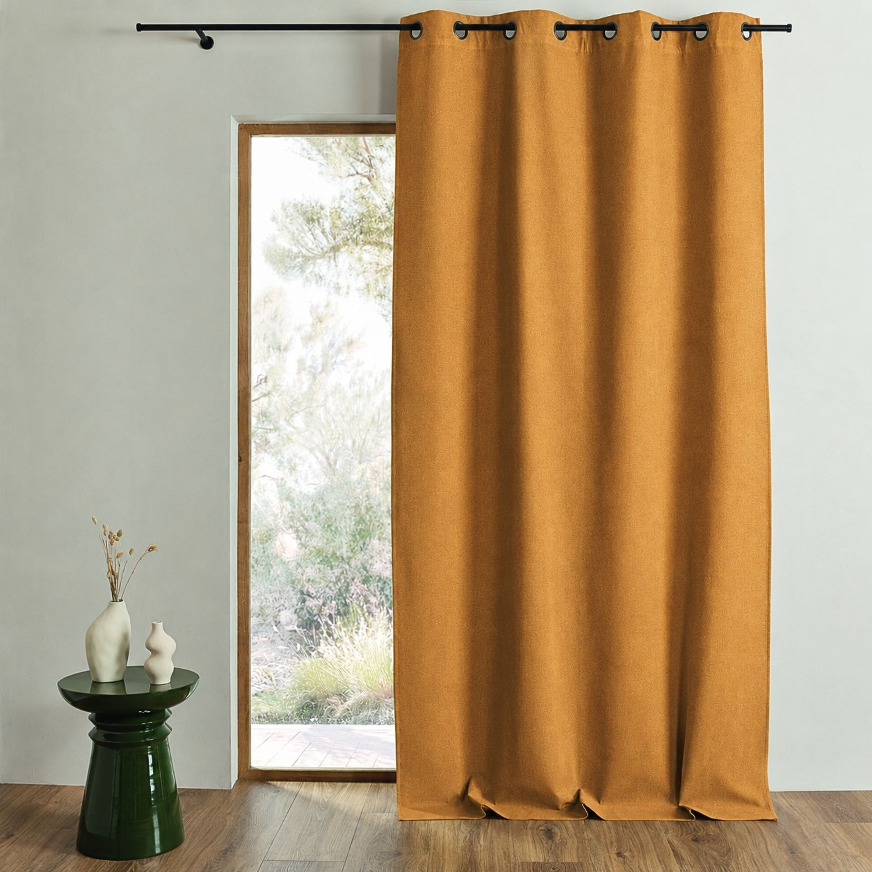 Rideau 100% occultant thermique phonique chiné - Jaune Ocre