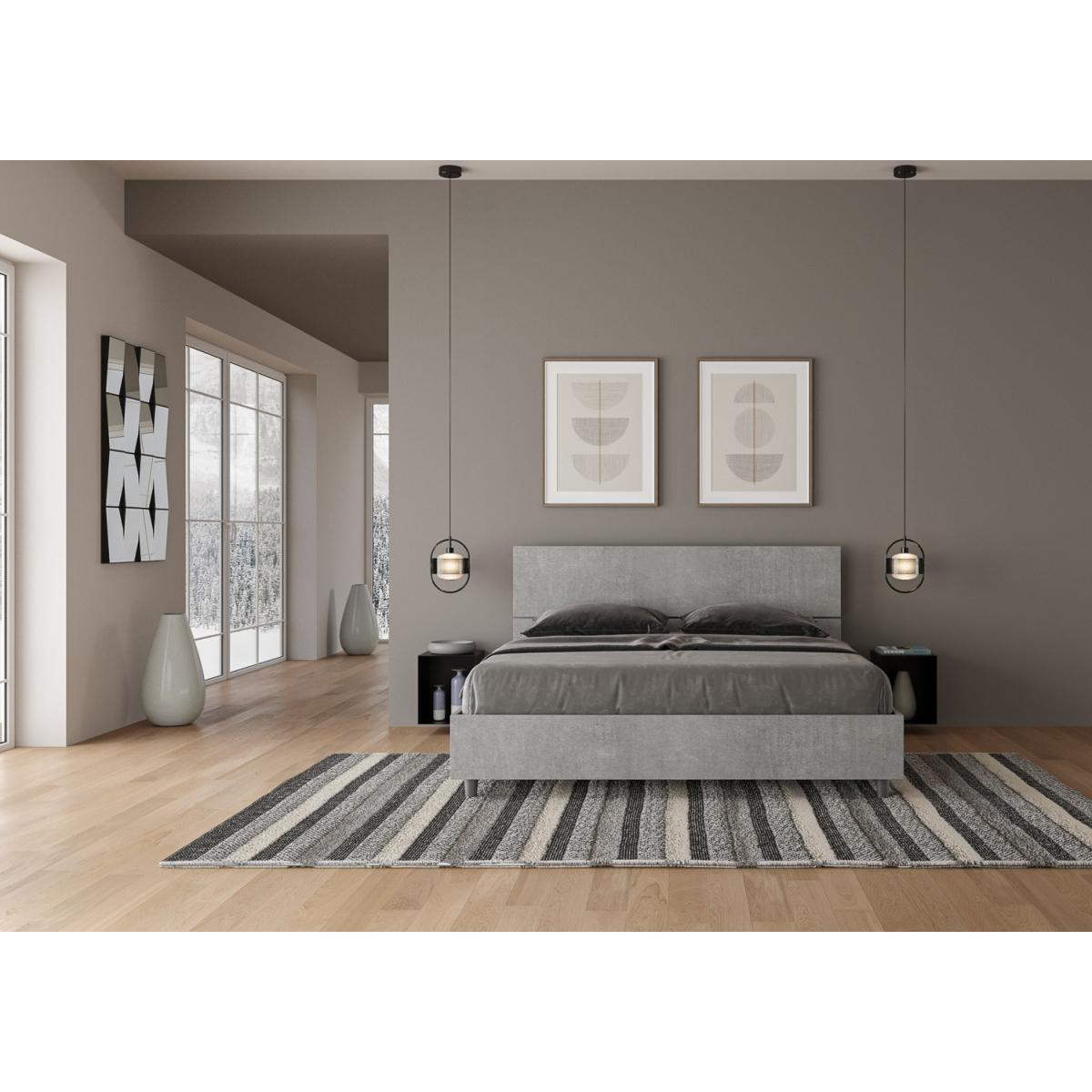 Lit coffre 160x190 tête de lit inclinée gris béton Demas