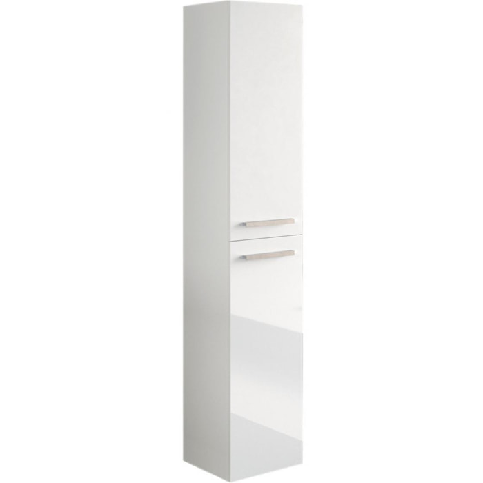 Colonna bagno Alexandria, Mobile a colonna per bagno a 2 ante, Armadio pensile sospeso con 2 ripiani, cm 30x25h150, Bianco lucido