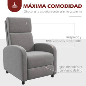 Sillón Relax Reclinable hasta 160° Sofá Reclinable Manual con Reposapiés Carga 120 kg para Salón Dormitorio Poliéster 64x86x102 cm Gris