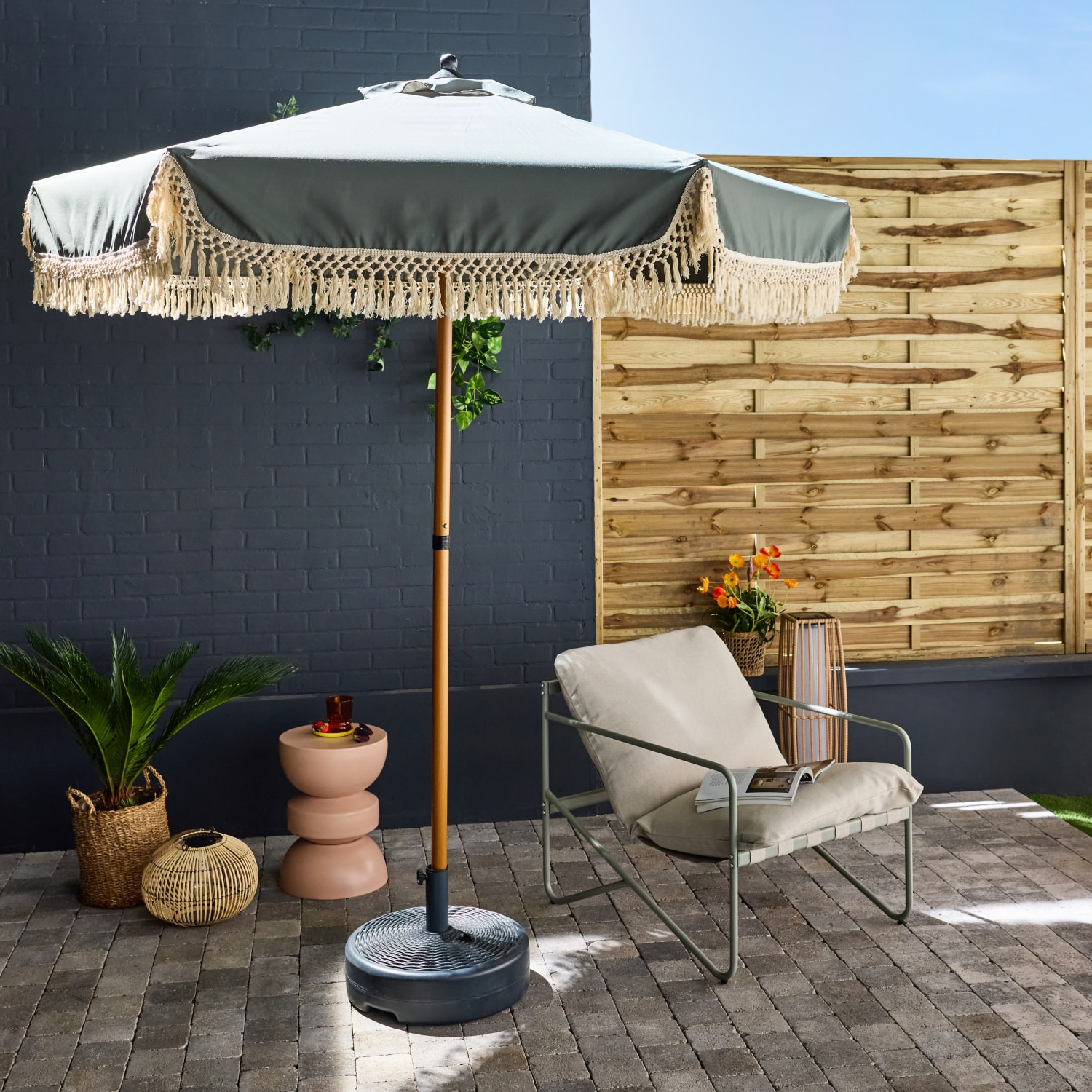 Parasol droit acier à franges 2m HOSSEGOR