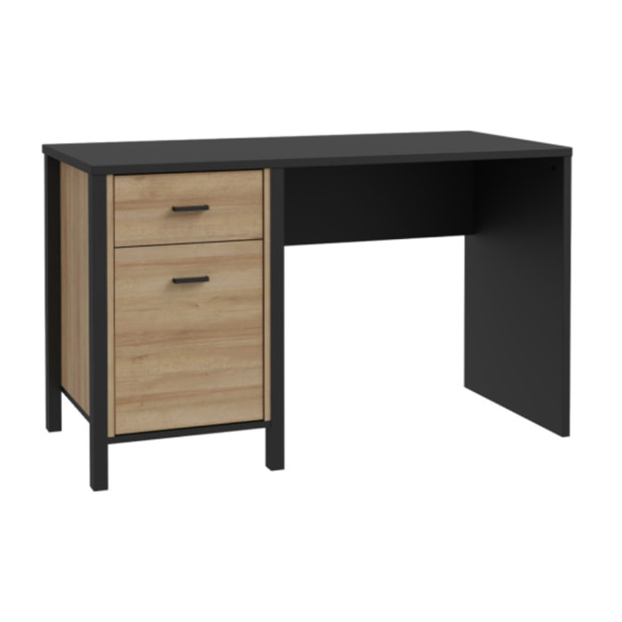 Petit bureau bois effet chêne avec poignées métal noir L120cm - MIAMI