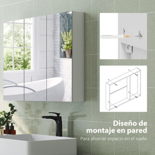 Armario de Baño con Espejo Armario de Pared Mueble de Baño Colgar con 3 Puertas Estantes Ajustables 91,5x11,5x65 cm Blanco