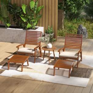 Ensemble de 2 fauteuils relax de jardin avec repose-pied coussins assise