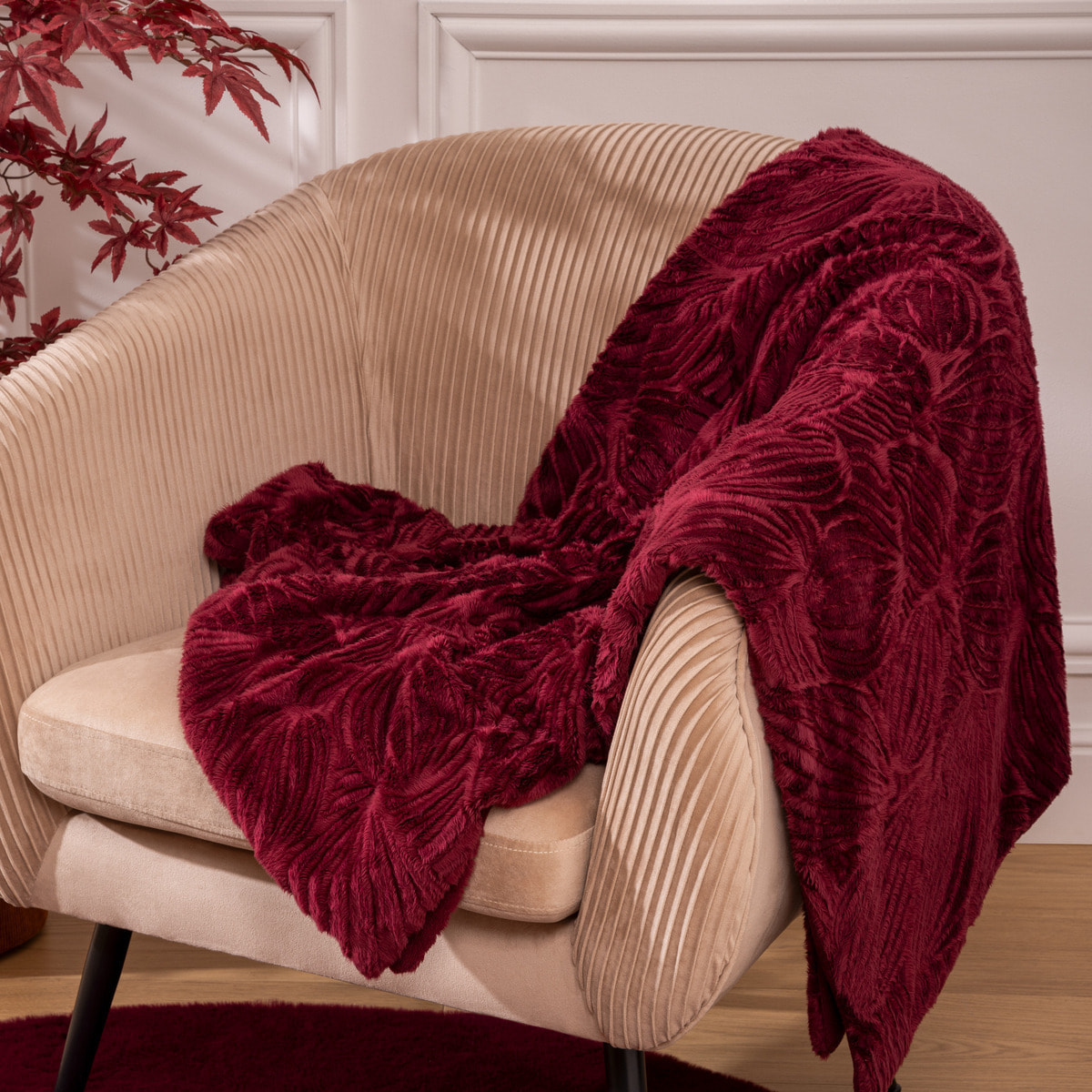 Plaid fourrure Automne rouge rubis 120x160cm
