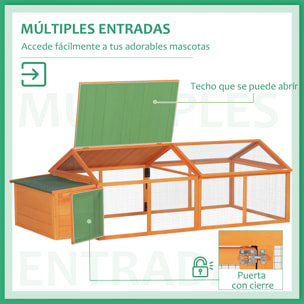 Gallinero de Madera de 2 Pisos para 4-8 Gallinas Techo Abatible 240x112,5x76 cm