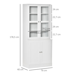 Vitrina Armario de Libros con 4 Puertas y Estantes Ajustables Estilo Moderno Armario de Cocina para Salón Cocina Oficina Dormitorio 76x40x178,5 cm Blanco