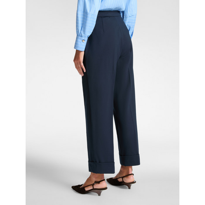 Elena Mirò - Pantalones anchos con puños - Azul