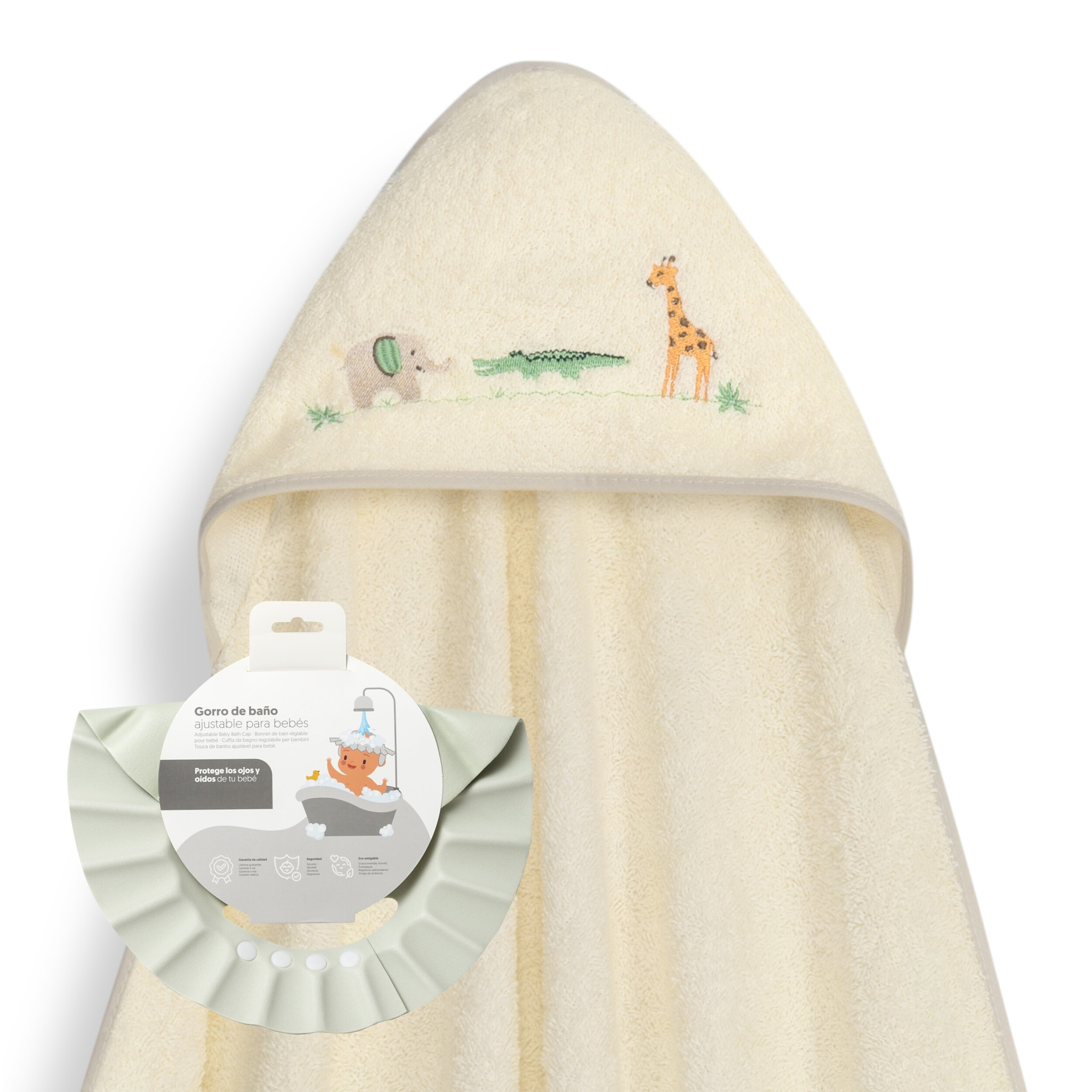 Capa Baño 1X1 Mod Savanna Bordado+ Gorro Beig