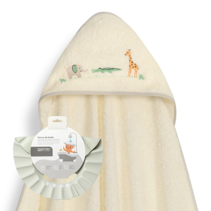 Capa Baño 1X1 Mod Savanna Bordado+ Gorro Beig