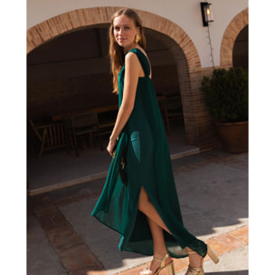 Vestido escote bardot con capa