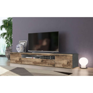 Mobile da soggiorno Porta TV, Made in Italy, Supporto per TV in stile industrial a 3 ante e ripiani, cm 200x40h37, colore Ardesia e Acero