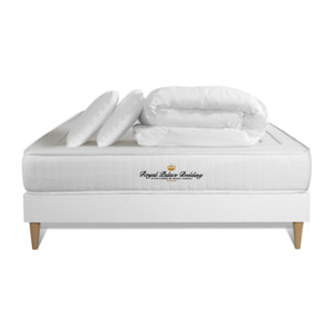 Pack cama completa - Colchón Muelles ensacados y espuma viscoelástica - Kit de base de cama - Blanco - Lancaster con 2 almohadas y 1 edredón