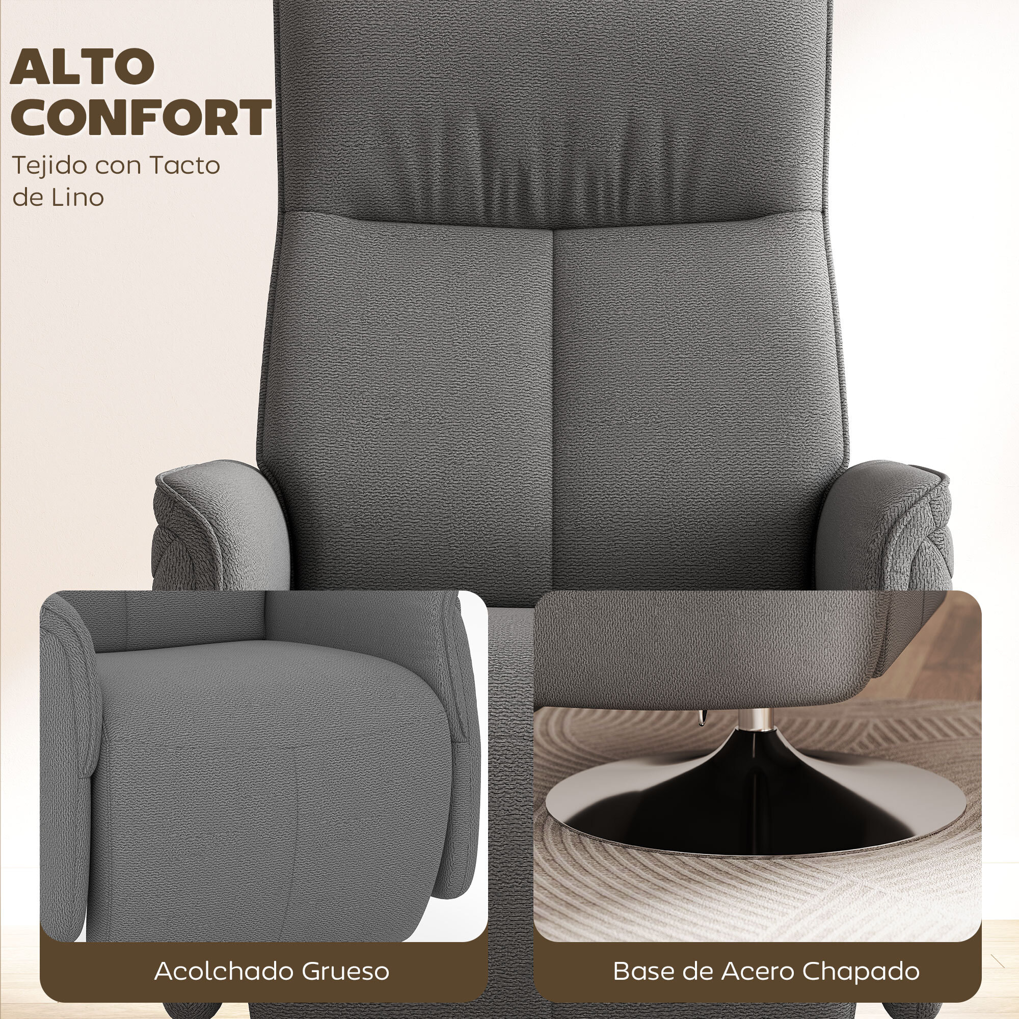 Sillón Relax Reclinable con Reposapiés Sillón de Masaje con 10 Puntos de Masaje Giratorio 360° Mando a Distancia Butaca Reclinable para Salón Oficina Gris