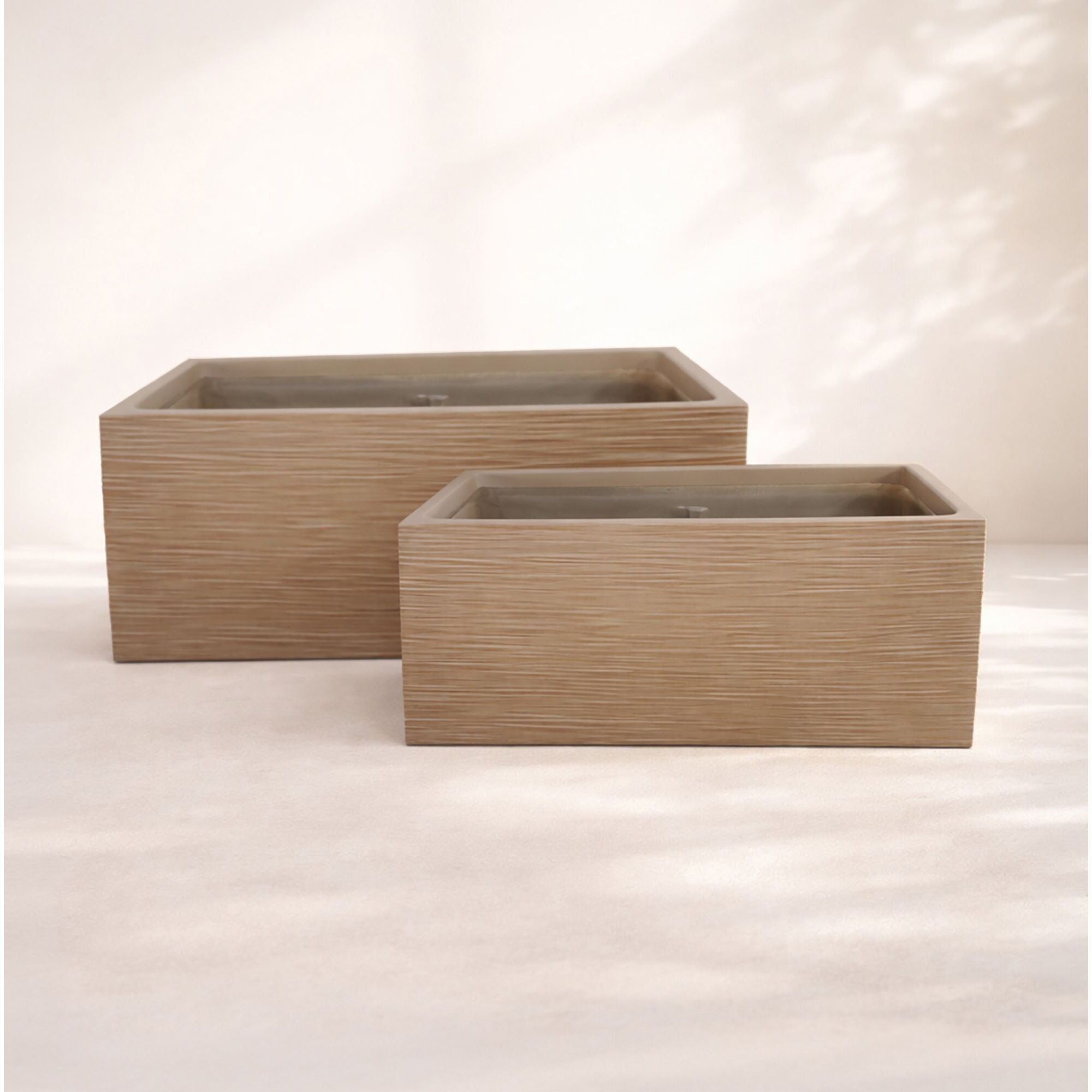 Set de 2 pots rectangulaire en fibre d'argile marron 37/47cm COMPORTA