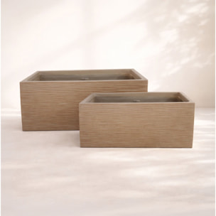 Set de 2 pots rectangulaire en fibre d'argile marron 37/47cm COMPORTA