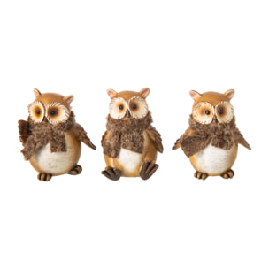 J-Line Hibou foulard - polyrésine - beige/marron - small - assortiment de 3