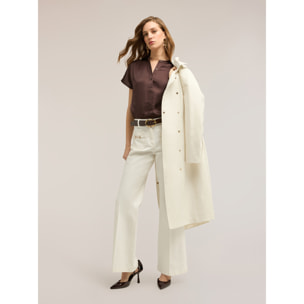 Motivi - T-shirt in raso con scollatura a serafino - Marrone