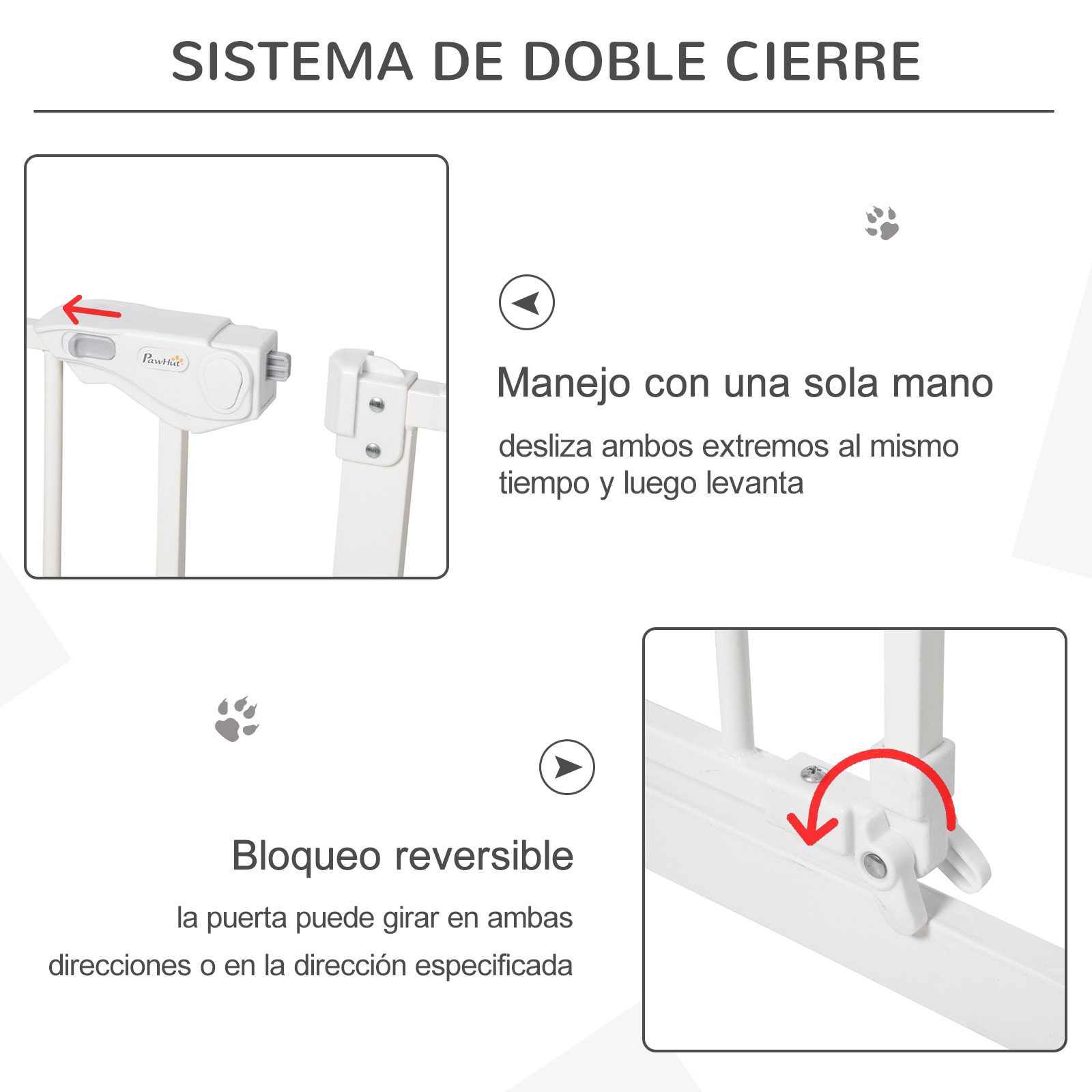 Barrera de Seguridad Extensible para Puertas y Escaleras Barrera para Perros con Cierre Automático y Sistema de Doble Bloqueo Metal 74-147,5x76,2 cm Blanco