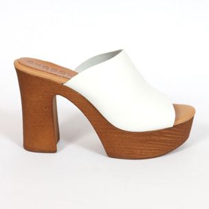 MULE TACCO WOOD CHOCOLA' BIANCO