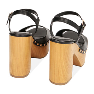Sandalias negras con plataforma, tacón de 11,5 cm