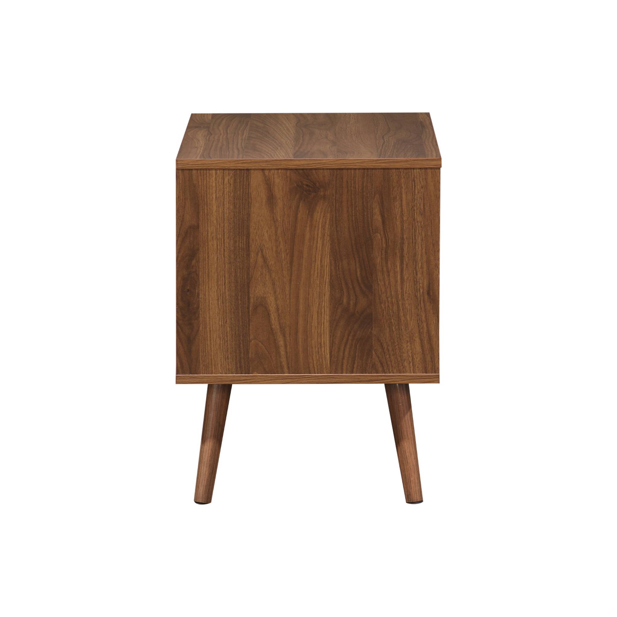 Table de chevet décor bois teinté noyer. 2 tiroirs. pieds en pin massif
