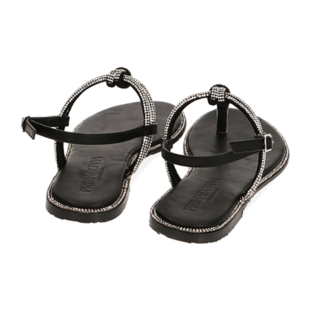 Sandalias tanga negras con pedrería
