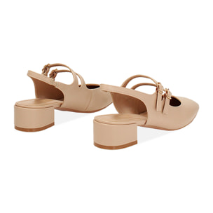 Décolleté slingback donna beige con punta arrotondata, tacco 4 cm