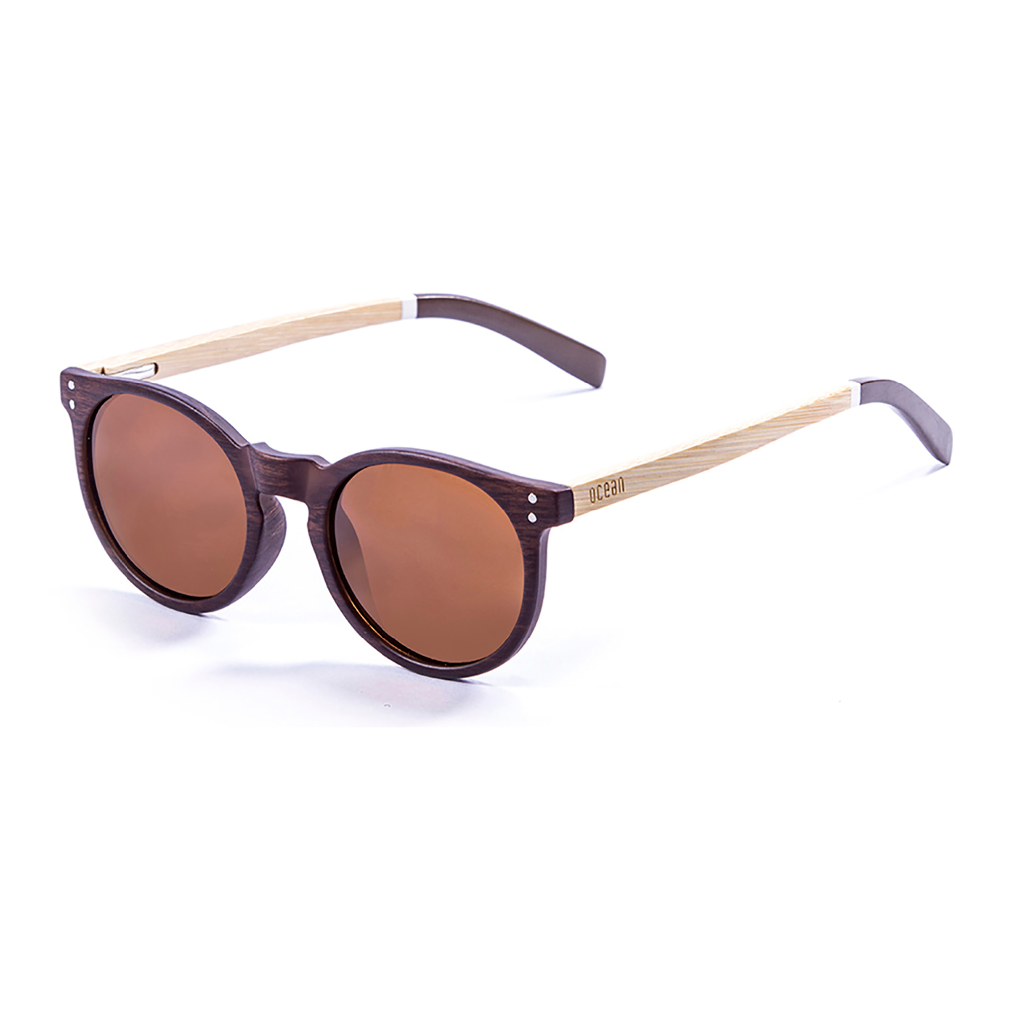 Gafas de sol OCEAN LIZARD WOOD - Marrón oscuro mate patillas de bambú y / Marrón. patillas madera oscuro natural blanco-rojo y marrón lente