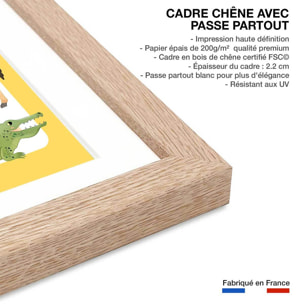 Affiche enfant animaux d'afrique  Affiche + cadre en bois - Chêne