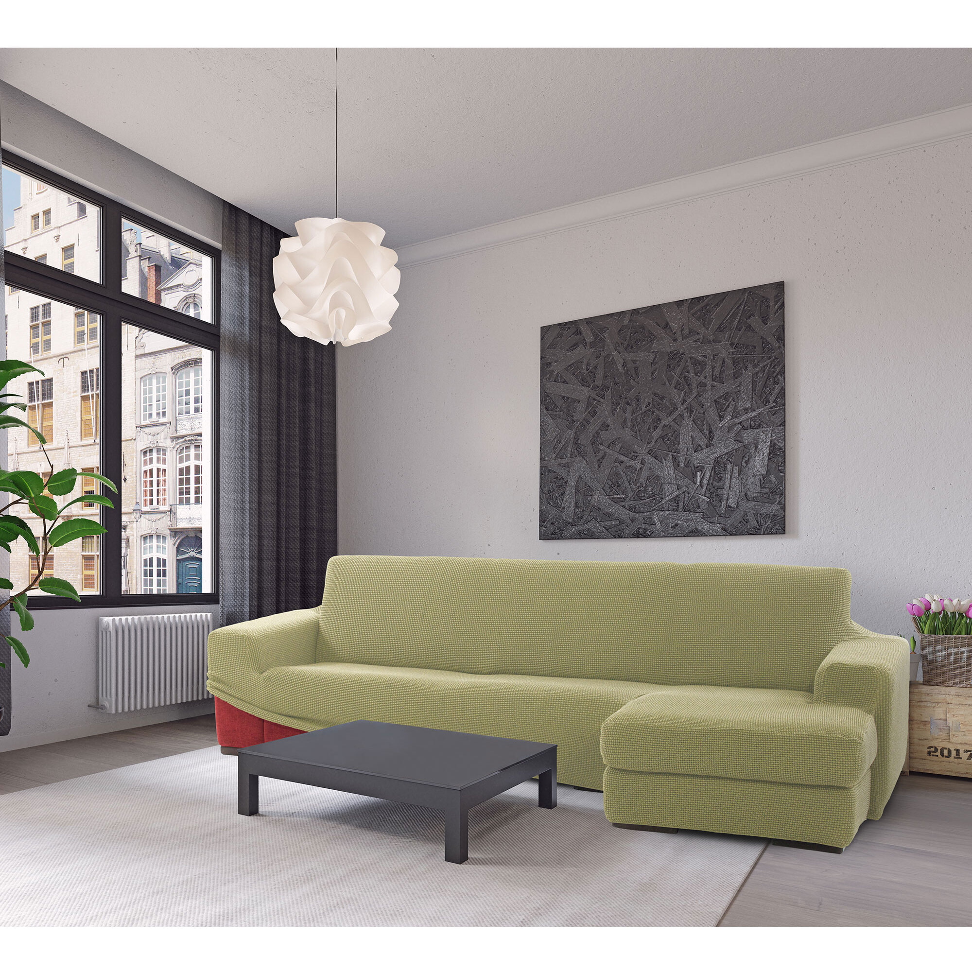 Funda para Chaise Longue derecho (visto de frente) brazo largo SÚPER ELÁSTICA modelo HELENA