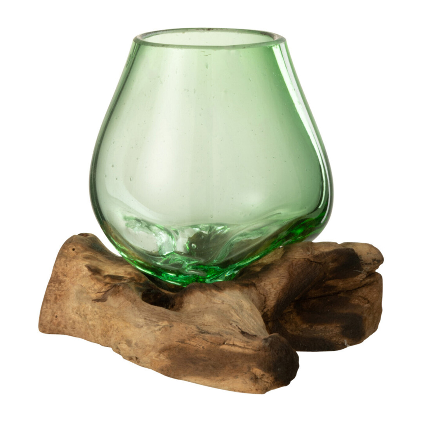 J-Line Vase Sur Pied Gamal Bois/Verre Recyclé Naturel/Vert Small