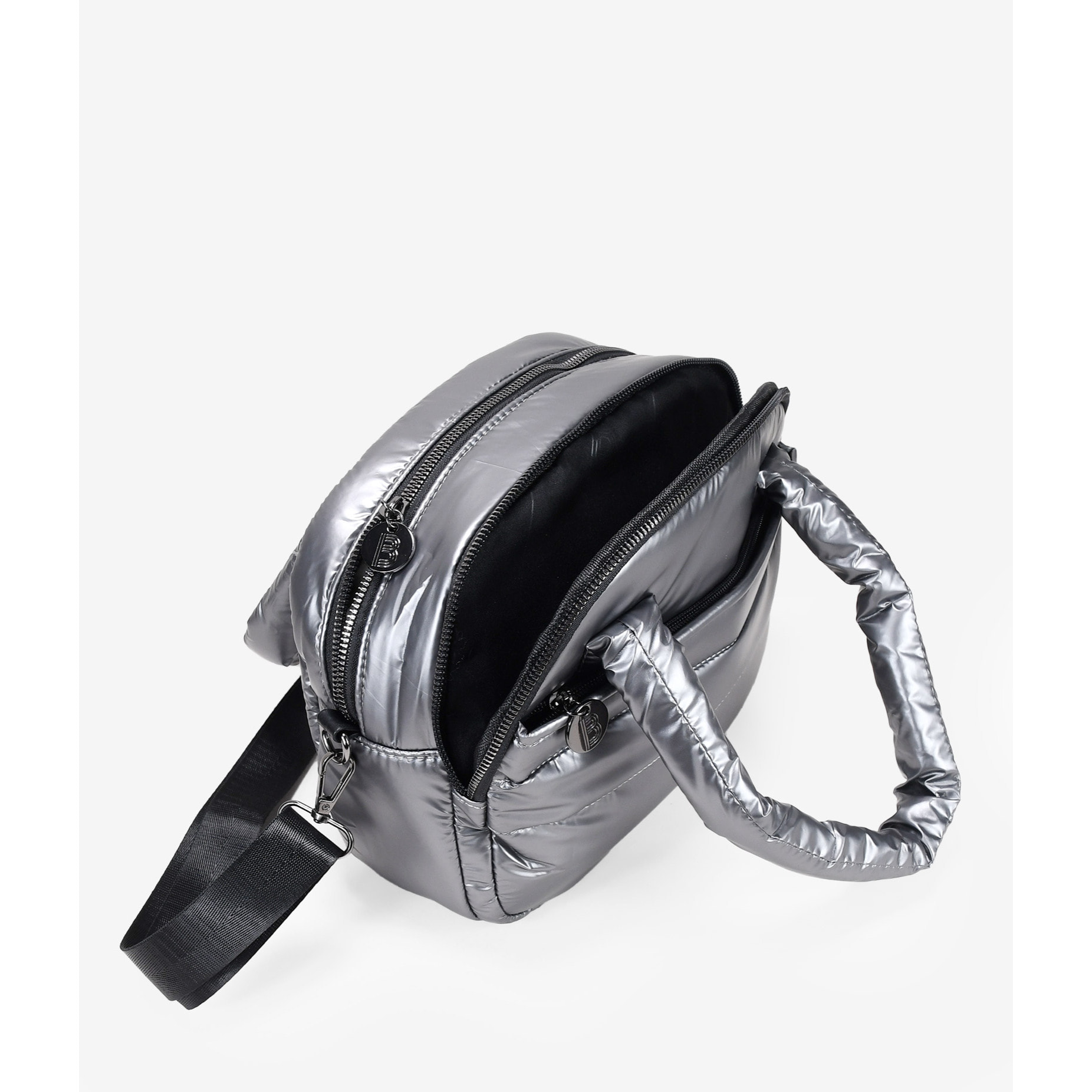 Bolso plomo acolchado con doble cremallera