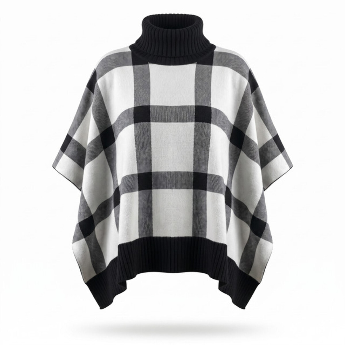 Poncho in maglia in poliestere - Bianco Nero