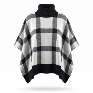 Poncho in maglia in poliestere - Bianco Nero