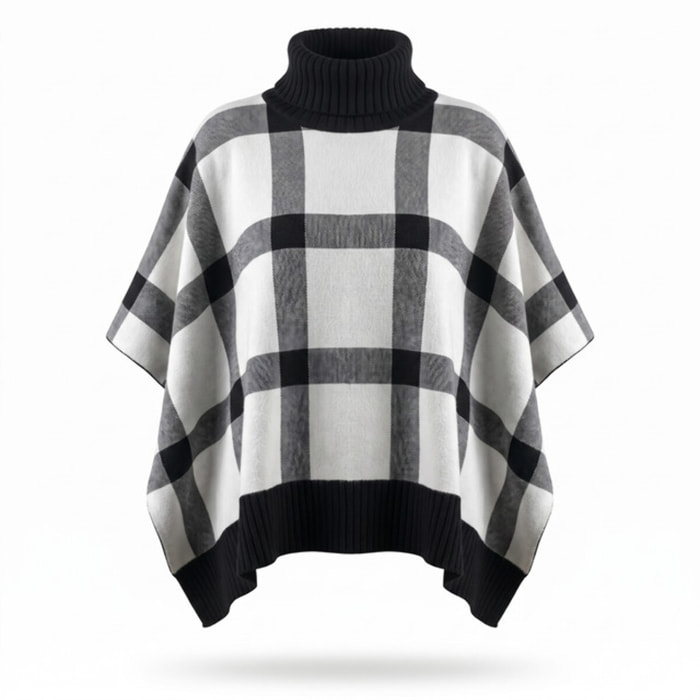 Poncho in maglia in poliestere - Bianco Nero