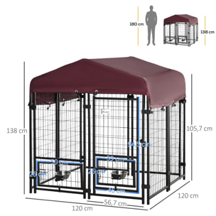 Parque para Perros con Toldo 8 Vallas de Acero con 2 Comederos Giratorios Jardín