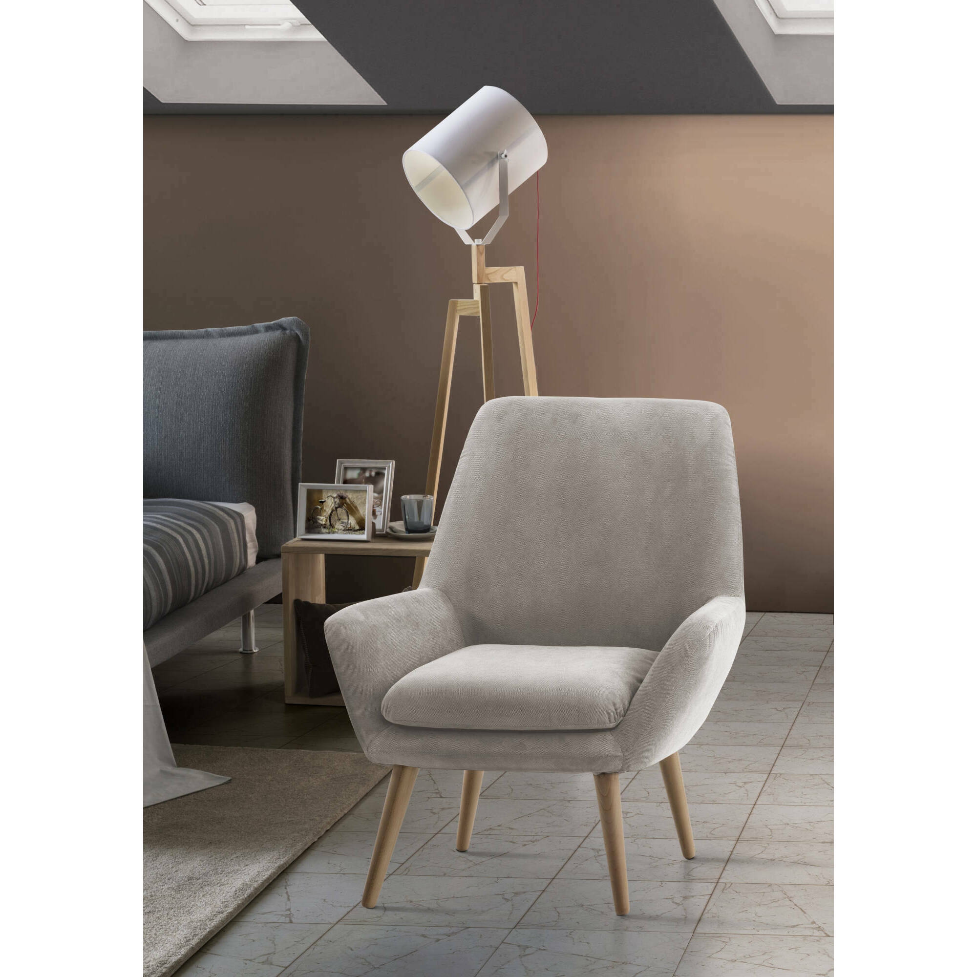 Poltrona Anido, Poltrona di design da salotto, 100% Made in Italy, Poltroncina relax in tessuto imbottito, Cm 80x70h95, Grigio