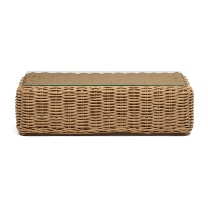 Kave Home - Tavolino da esterno Portlligat in rattan sintetico finitura naturale 110 x 60 cm