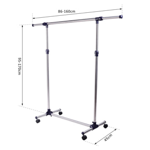 Portant sur roulettes - portant à vêtements réglable en hauteur et longueur - dim. 86/160L x 45l x 95/170H cm - acier inox.