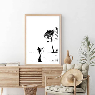 Poster landes lou surfou Affiche + cadre en bois - Chêne