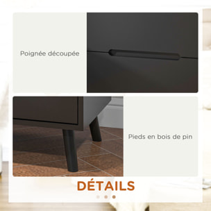 Chevet 2 tiroirs table de nuit style nordique dim. 50 x 40 x 50,5 cm noir