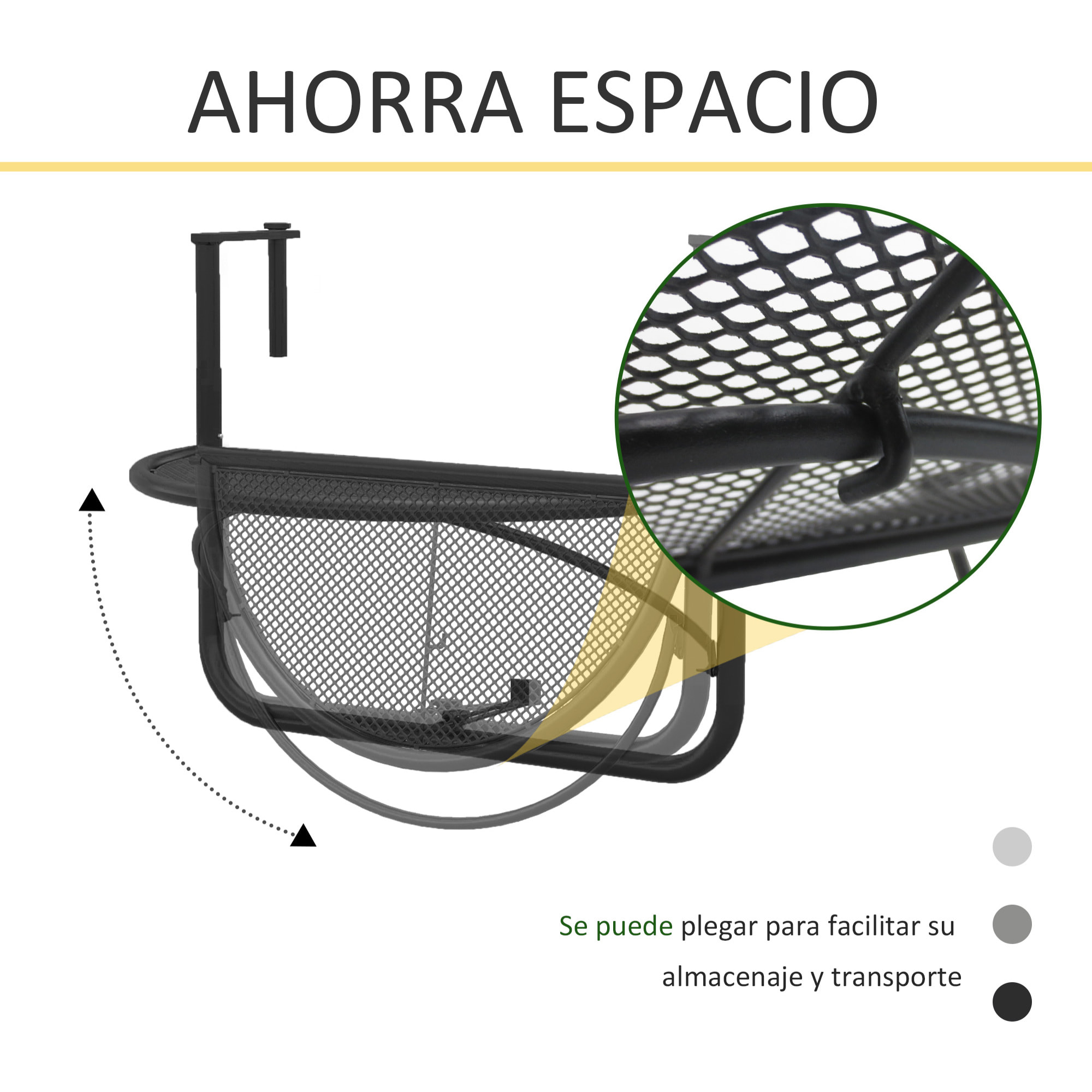 Mesa Colgante de Balcón Semicircular 60x47x50 cm Ajustable en Altura Simple y Conveniente para Barandilla de Balcón Terraza Patio