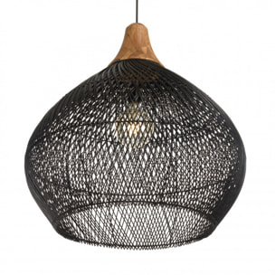 ALIDA - Suspension 'cloche' 68x68cm en rotin couleur noire et teck