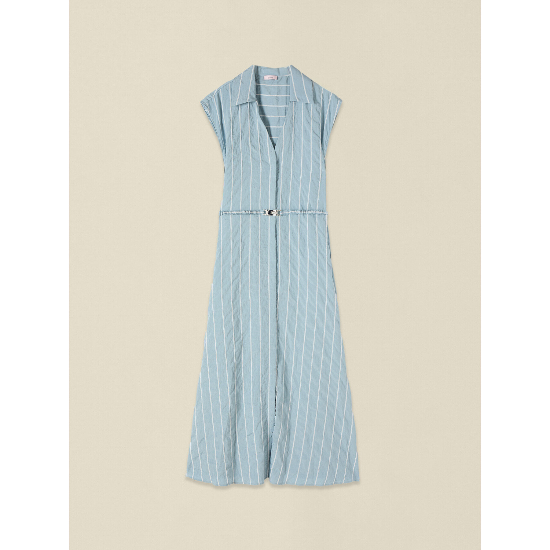 Oltre - Vestito chemisier gessato con cintura - Azzurro