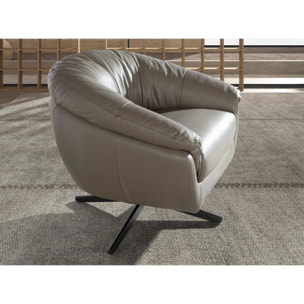 Sillón Angel Cerdá giratorio con reposabrazos con asiento y respaldo tapizados en piel de origen vacuno en gris patas de acero inoxidable en epoxi negro 87x85x74cm