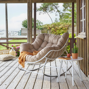 Fauteuil oeuf à bascule "Paopao" beige et blanc en acier traité en epoxy